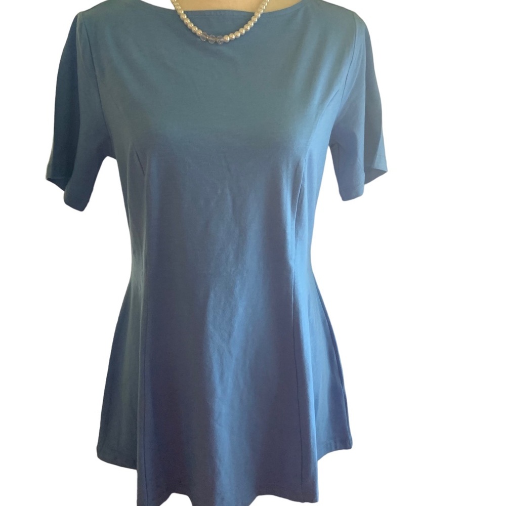 Denim &Co light blue stretch cotton flair tees sz M